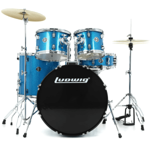 Ludwig Accent 5-piece Complete Drum Set with 22 inch Bass Drum and Wuhan Cymbals - Blue Sparkle