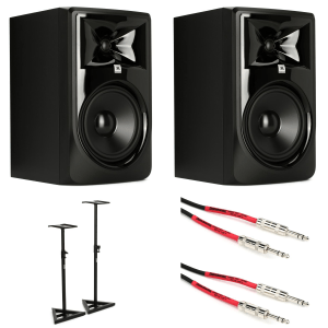 JBL 308P MkII 8-inch Powered Studio Monitor Pair with Stands and Cables