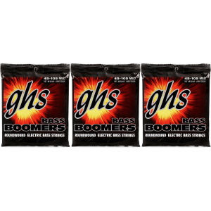 GHS M3045 Bass Boomers Roundwound Electric Bass Guitar Strings (3 Pack) - .045-.105 Medium Long Scale