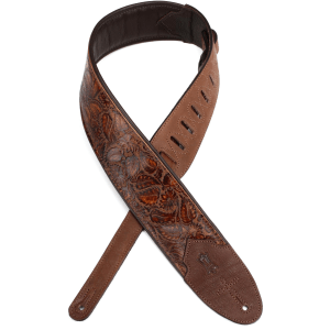 Levy's M4WP-006 3-inch Wide Embossed Leather Guitar Strap - Sundance Line Geranium Whiskey