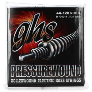 GHS M7200-5 Pressurewound Rollerwound Electric Bass Guitar Strings - .044-.128 Medium 5-string