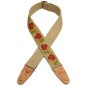 Levy's MH8P-009 Hemp Guitar Strap - Pink And Red Rose Motif