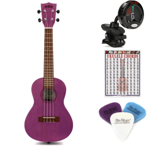 Kala Meranti Watercolor Concert Ukelele Essentials Bundle - Royal Purple