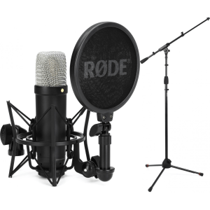 Rode NT1 5th Generation Condenser Microphone with SM6 Shockmount, Pop Filter, Stand, and Cable - Black