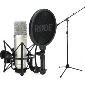 Rode NT1 5th Generation Condenser Microphone with SM6 Shockmount, Pop Filter, Stand, and Cable - Silver
