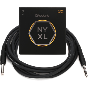 D'Addario NYXL1046 3-pack Electric Guitar Strings with 10-foot Instrument Cable - .010-.046 Regular Light, Sweetwater Exclusive