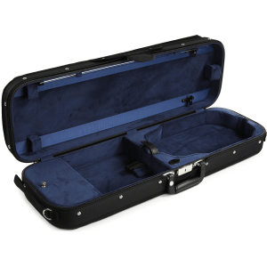 Bobelock B1002 Oblong Wooden 4/4 Violin Case - Black with Blue Interior