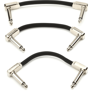 Ernie Ball P06220 Flat Ribbon Pedalboard Patch Cable - Right Angle to Right Angle - 3 inch (3-pack)