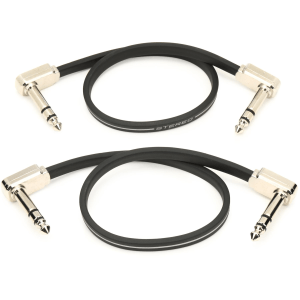 Ernie Ball P06405 Flat Ribbon Stereo Right Angle to Right Angle Patch Cable - 12-inch, Black (2-pack)