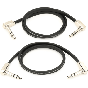 Ernie Ball P06406 Flat Ribbon Stereo Right Angle to Right Angle Patch Cable - 24-inch, Black (2-pack)