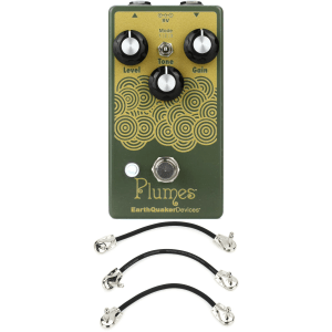 EarthQuaker Devices Plumes Small Signal Shredder Overdrive Pedal With 3 Patch Cables
