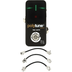 TC Electronic PolyTune 3 Noir Mini Polyphonic Tuning Pedal with 3 Patch Cables