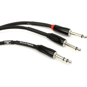 Roland RCC-5-TR28V2 Black Series 1/4-inch TRS Male to Dual 1/4-inch TS Male Insert/Splitter Cable - 5 foot