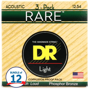 DR Strings RPM-12 Rare Phosphor Bronze Acoustic Guitar Strings - .012 - .054 Light (36 Pack)