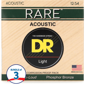 DR Strings RPM-12 Rare Phosphor Bronze Acoustic Guitar Strings - .012 - .054 Light (3 Pack)