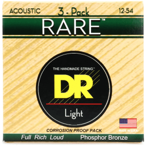 DR Strings RPM-12 Rare Phosphor Bronze Acoustic Guitar Strings - .012 - .054 Light Factory 3-pack