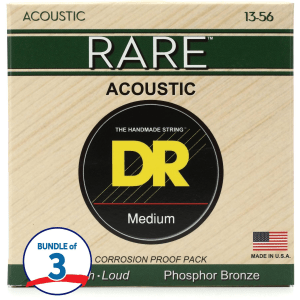 DR Strings RPMH-13 Rare Phosphor Bronze Acoustic Guitar Strings .013-.056 Medium (3 Pack)