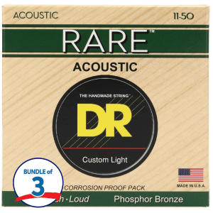 DR Strings RPML-11 Rare Phosphor Bronze Acoustic Guitar Strings - .011-.050 Custom Light (3 Pack)