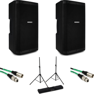 Samson RS110A 300W 10" Powered Speaker Pair and Stand Bundle