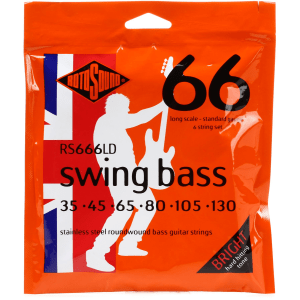 Rotosound RS666LD Swing Bass 66 Stainless Steel Roundwound Bass Guitar Strings - .035-.130 Standard Long Scale 6-string