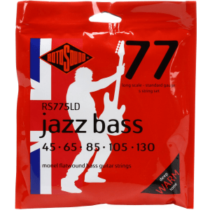 Rotosound RS775LD Jazz 77 Monel Flatwound Bass Guitar Strings - .045-.130 Standard Long Scale 5-string