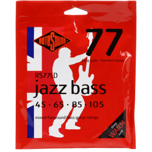 Rotosound RS77LD Jazz 77 Monel Flatwound Bass Guitar Strings - .045-.105 Standard, Long Scale