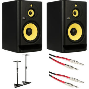 KRK ROKIT 10-3 G4 10 inch 3-way Powered Studio Monitor Pair with Stands and Cables