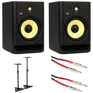 KRK ROKIT 8 G4 8 inch Powered Studio Monitor Pair with Stands and Cables