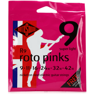 Rotosound R9 Roto Pinks Nickel On Steel Electric Guitar Strings - .009-.042 Super Light
