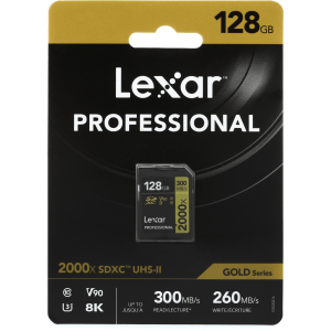 Lexar Professional 2000x SDHC/SDXC UHS-II Card Gold Series - 128GB, UHS-II, U3, V90