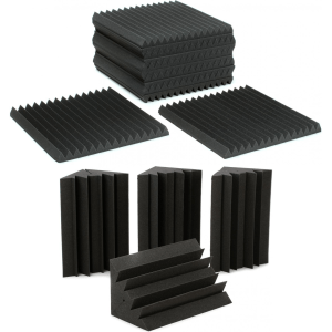 Auralex 2 inch Studiofoam Wedges 2x2 foot Acoustic Panel 12-pack and Bass Trap 4-pack - Charcoal