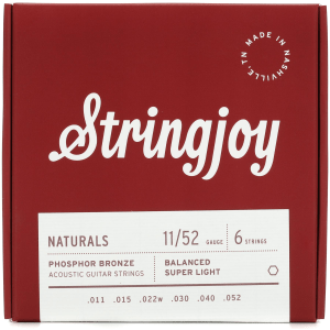 Stringjoy Naturals Phosphor Bronze Acoustic Guitar Strings - Super Light Gauge (.011 - .052)