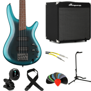 Ibanez Standard SR300E Bass Guitar and Ampeg RB-108 Amp Bundle- Cerulean Aura Burst