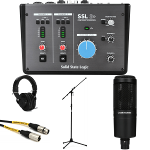Solid State Logic SSL2+ USB Audio Interface and Audio-Technica AT2020 Microphone Recording Bundle