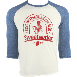 Sweetwater "Condenser" Graphic 3/4-sleeve Baseball T-shirt - Vintage Cream / Heather Navy - Small