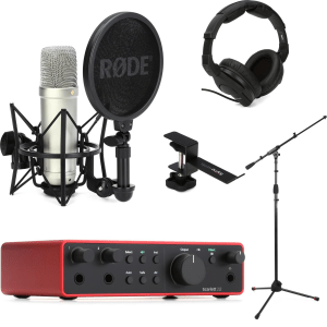 Focusrite Scarlett 2i2 4th Gen USB Audio Interface and Rode NT1 Microphone Bundle - Silver