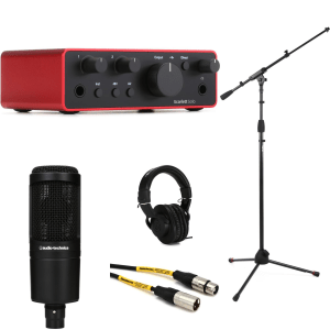 Focusrite Scarlett Solo 4th Gen USB Audio Interface and Audio-Technica AT2020 Recording Bundle with Headphones