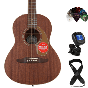 Fender Sonoran Mini Acoustic Guitar Essentials Bundle - All Mahogany