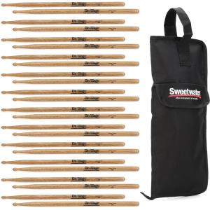 On-Stage Hickory Drumsticks 12-pair with Stick Bag - 5B - Wood Tip