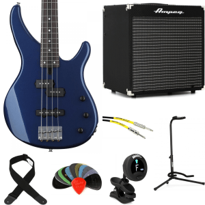 Yamaha TRBX174 Bass Guitar and Ampeg Rocket Amp Essentials Bundle - Blue Metallic
