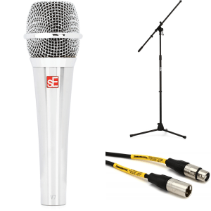 sE Electronics V7 Supercardioid Dynamic Vocal Microphone with Stand and Cable - Chrome