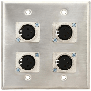 Pro Co WP2011 Double Gang Stainless Steel Wall Plate with 4 XLR Female Spring Retention Connectors