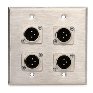 Pro Co WP2012 Double Gang Stainless Steel Wall Plate with 4 XLR Male Connectors