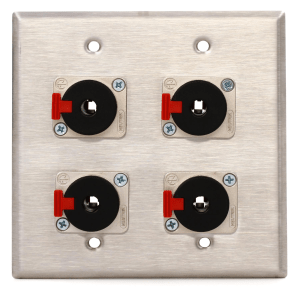 Pro Co WP2023 Double Gang Stainless Steel Wall Plate with 4 1/4-inch TRS Female Latching Connectors