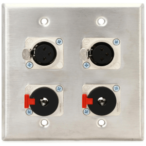 Pro Co WP2040 Double Gang Stainless Steel Wall Plate with 2 XLR Female and 2 TRS Female Latching Connectors