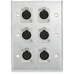 Pro Co WP3002 Triple Gang Stainless Steel Wall Plate with 6 XLR Female Latching Connectors