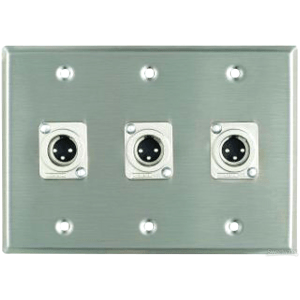 Pro Co WP3003 Triple Gang Stainless Steel Wall Plate with 3 XLR Male Latching Connectors