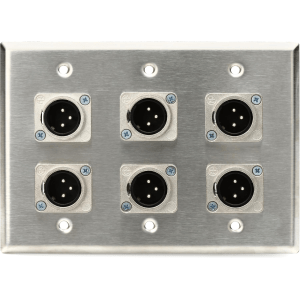 Pro Co WP3004 Triple Gang Stainless Steel Wall Plate with 6 XLR Male Connectors