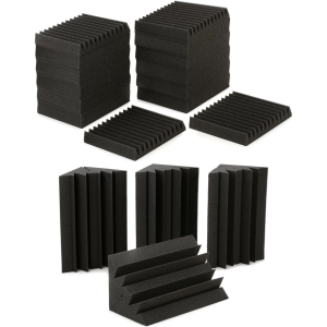 Auralex 2 inch Studiofoam Wedgies 1x1 foot Acoustic Panel 24-pack with Bass Trap 4-pack - Charcoal