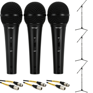 Behringer XM1800S Dynamic Microphone Bundle with Stands and Cables (3-pack)
